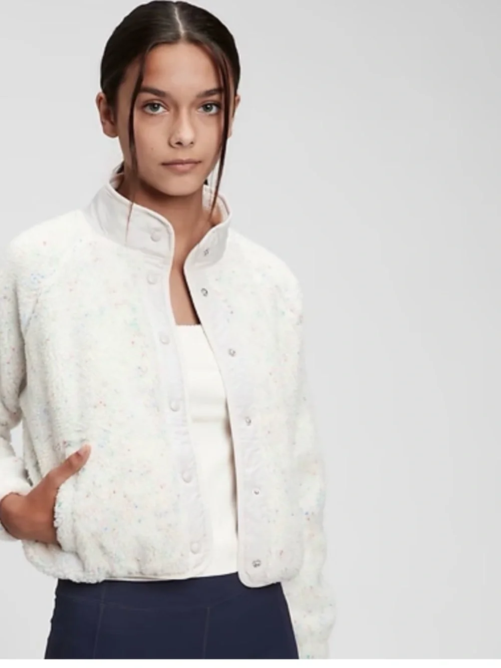 GAP Teen Crop Sherpa Jacket with Pastel Speckles 12